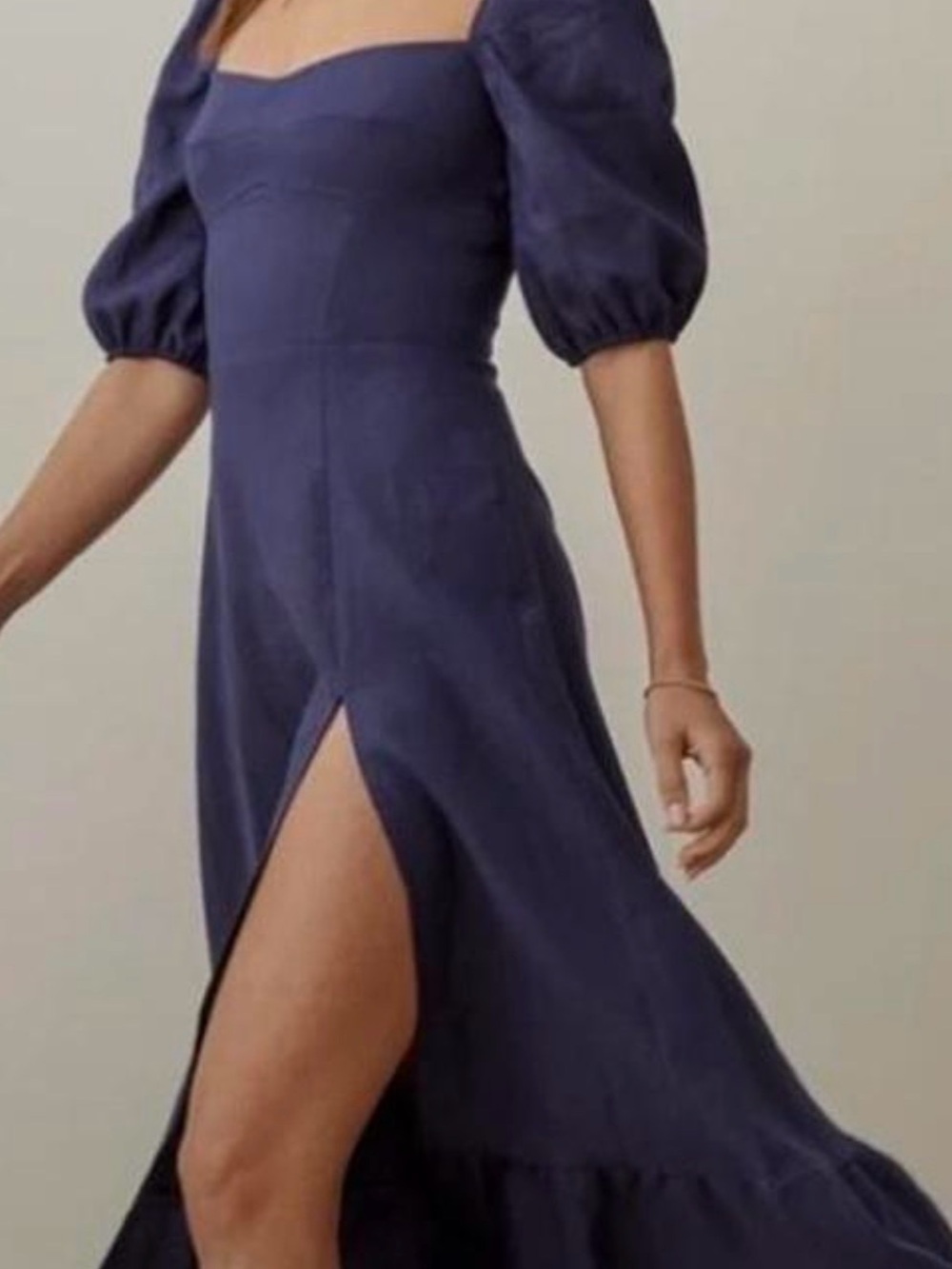 Reformation Belgium Linen Deep Navy Puff-Sleeve Dress EUC